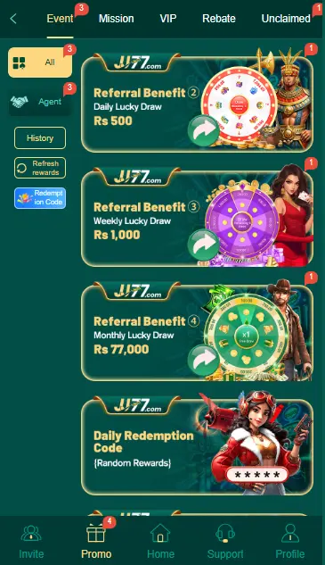 JJ77 Game bonuses and Rewords