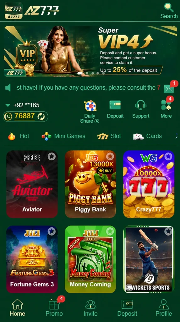 AZ777 game lobby image