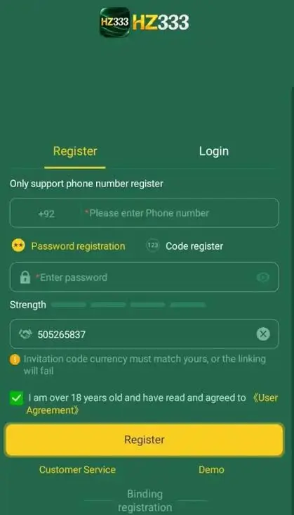 HZ333 Game registration 