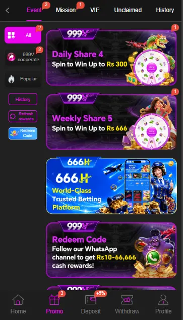 999V Game Bonuses & Rewords